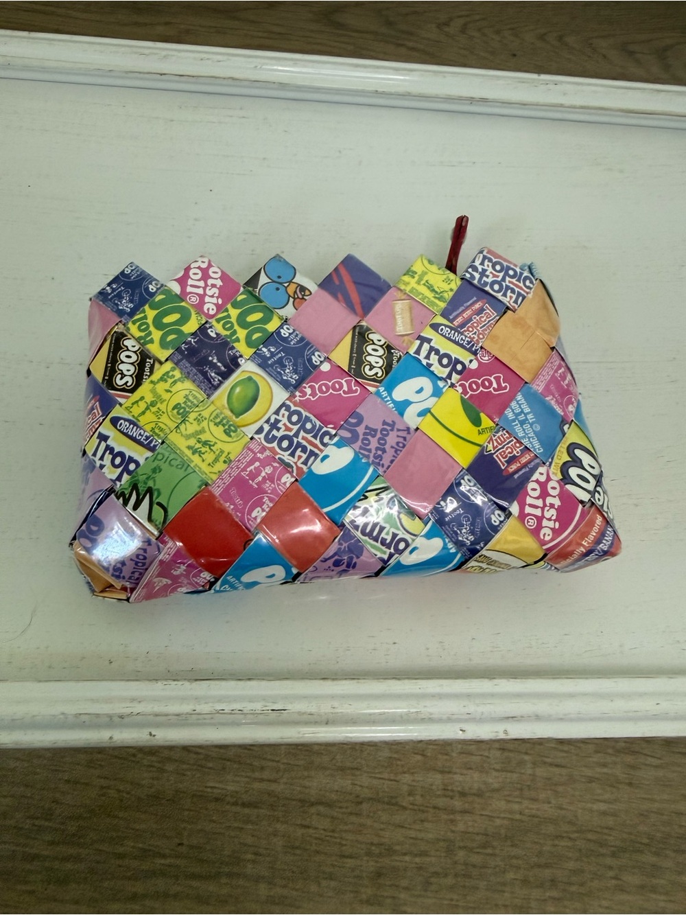 Nahui Ollin Multicolor Woven Candy Wrapper Coin Purse - Pink, Blue, Yellow, Red